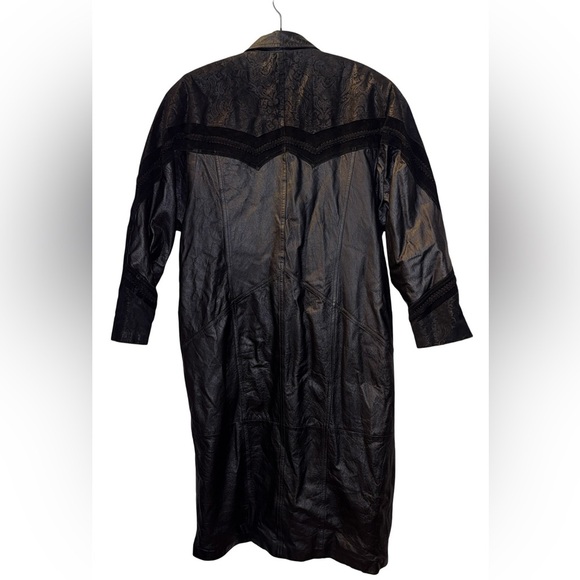 Vintage Springwest Women's Full Length Black Leather Trench Coat Size L P2P 23” - Picture 3 of 5